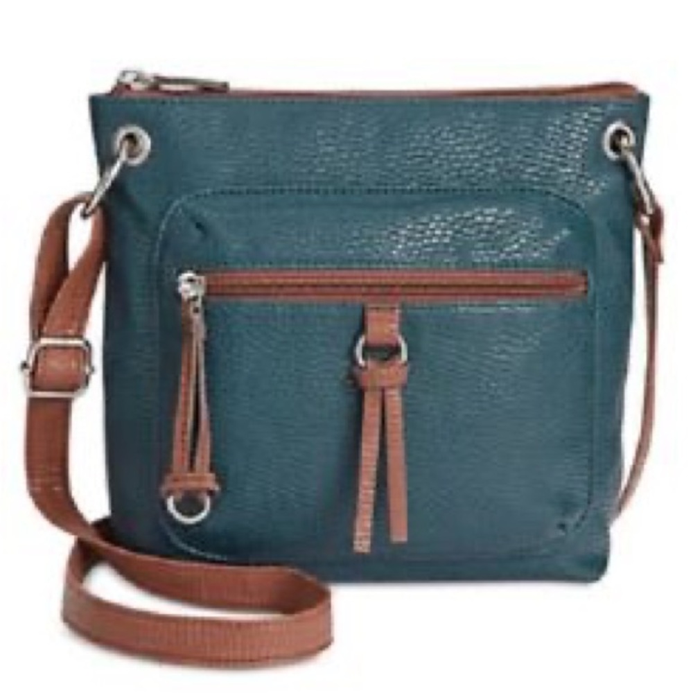 STYLE & CO | boho teal & brown 4-pocket faux-leather bag with silver hardware